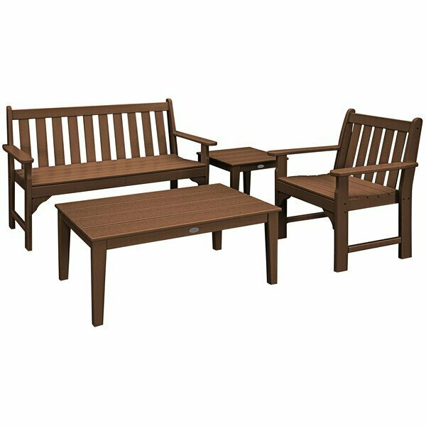 Polywood Vineyard 4-Piece Teak Bench Seating Set 633PWS3561TE